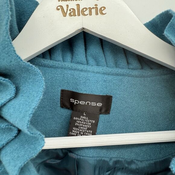 Spense Turquoise Blue Felt Soft Blazer Jacket Ruffle Y2k Size Large - Picture 5 of 9
